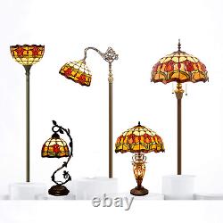 Tiffany Amber Floor Lamp Flower Stained Glass Antique Reading Light Pole Stand