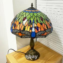 Tiffany Antique Table Lamp Dragonfly Stained Glass Decor Collectible 18 Tall