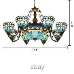 Tiffany Baroque Living Room Chandelier Stained Glass Ceiling Light Pendant Lamp