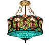 Tiffany Baroque Lotus Stained Glass Ceiling Light Drum Pendant Lamp Chandelier