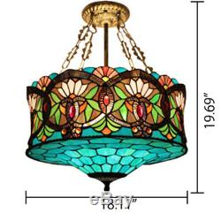 Tiffany Baroque Lotus Stained Glass Ceiling Light Drum Pendant Lamp Chandelier