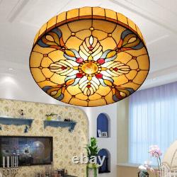 Tiffany Baroque Stained Glass Drum Shade Ceiling Lamp Flush Mount Light Fixtures