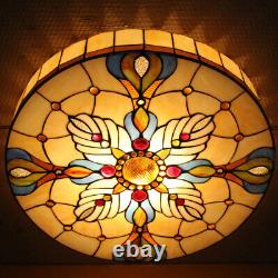 Tiffany Baroque Stained Glass Drum Shade Ceiling Lamp Flush Mount Light Fixtures