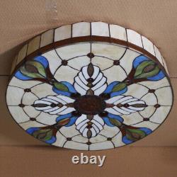 Tiffany Baroque Stained Glass Drum Shade Ceiling Lamp Flush Mount Light Fixtures