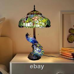 Tiffany Bird Glass Vibrant Blue Peacock Figurine Decorative Table Desk Lamp