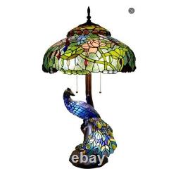 Tiffany Bird Glass Vibrant Blue Peacock Figurine Decorative Table Desk Lamp
