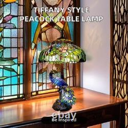 Tiffany Bird Glass Vibrant Blue Peacock Figurine Decorative Table Desk Lamp