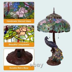 Tiffany Bird Glass Vibrant Blue Peacock Figurine Decorative Table Desk Lamp