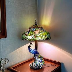 Tiffany Bird Glass Vibrant Blue Peacock Figurine Decorative Table Desk Lamp