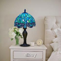 Tiffany Blue Dragonfly Style Handmade Stained Glass Colourful Table Lamp Home