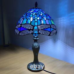 Tiffany Blue Dragonfly Style Table Lamp Stained Glass Shade Home Decoration