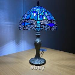 Tiffany Blue Dragonfly Style Table Lamp Stained Glass Shade Home Decoration