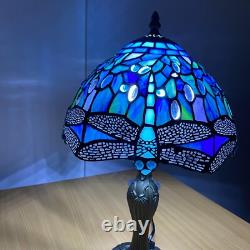 Tiffany Blue Dragonfly Style Table Lamp Stained Glass Shade Home Decoration