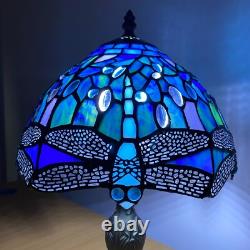 Tiffany Blue Dragonfly Style Table Lamp Stained Glass Shade Home Decoration
