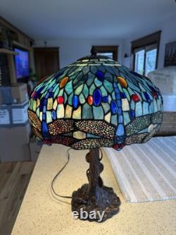 Tiffany Blue Dragonfly style Table lamp Stained Glass /very Heavy