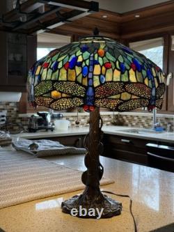 Tiffany Blue Dragonfly style Table lamp Stained Glass /very Heavy