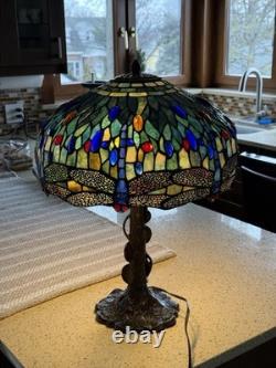 Tiffany Blue Dragonfly style Table lamp Stained Glass /very Heavy