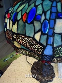 Tiffany Blue Dragonfly style Table lamp Stained Glass /very Heavy