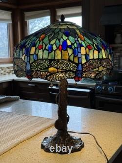 Tiffany Blue Dragonfly style Table lamp Stained Glass /very Heavy