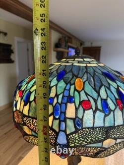 Tiffany Blue Dragonfly style Table lamp Stained Glass /very Heavy