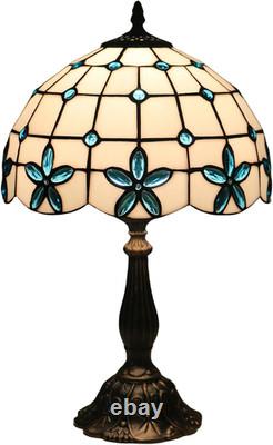 Tiffany Blue Flower Stained Glass Table Lamp Bedside Light withLED Bulb 12x19