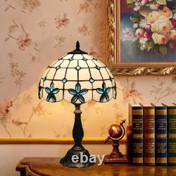 Tiffany Blue Flower Stained Glass Table Lamp Bedside Light withLED Bulb 12x19