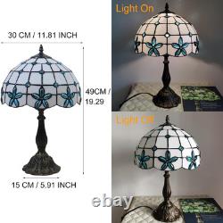 Tiffany Blue Flower Stained Glass Table Lamp Bedside Light withLED Bulb 12x19