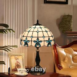 Tiffany Blue Flower Stained Glass Table Lamp Bedside Light withLED Bulb 12x19