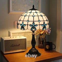 Tiffany Blue Flower Stained Glass Table Lamp Bedside Light withLED Bulb 12x19