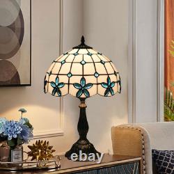 Tiffany Blue Flower Stained Glass Table Lamp Bedside Light withLED Bulb 12x19