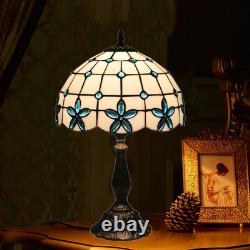 Tiffany Blue Flower Stained Glass Table Lamp Bedside Light withLED Bulb 12x19