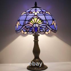 Tiffany Blue Purple Baroque Lavender Stained Glass Table Lamp Reading Light