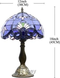 Tiffany Blue Purple Baroque Lavender Stained Glass Table Lamp Reading Light