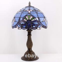 Tiffany Blue Purple Baroque Lavender Stained Glass Table Lamp Reading Light
