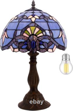 Tiffany Blue Purple Baroque Lavender Stained Glass Table Lamp Reading Light