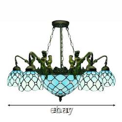 Tiffany Blue Stained Glass Chandelier Light Vintage Iron Mermaid Ceiling Lamp