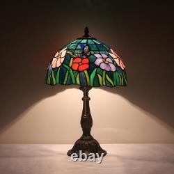 Tiffany Butterfly Flower Stained Glass Table Lamp 12x19 Reading Light Decor