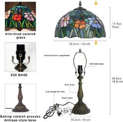 Tiffany Butterfly Flower Stained Glass Table Lamp 12x19 Reading Light Decor