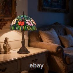 Tiffany Butterfly Flower Stained Glass Table Lamp 12x19 Reading Light Decor