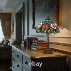 Tiffany Butterfly Flower Stained Glass Table Lamp 12x19 Reading Light Decor