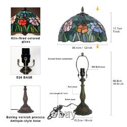 Tiffany Butterfly Flower Stained Glass Table Lamp 12x19 Reading Light Decor