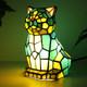 Tiffany Cat Lamp Blue And Green Stained Glass Animal Table Lamp Accent Lamp