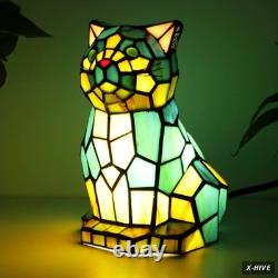 Tiffany Cat Lamp Blue and Green Stained Glass Animal Table Lamp Accent Lamp