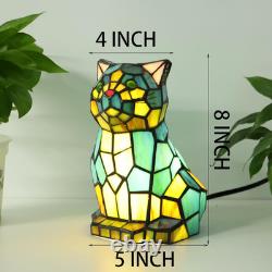 Tiffany Cat Lamp Blue and Green Stained Glass Animal Table Lamp Accent Lamp