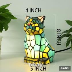 Tiffany Cat Lamp Blue and Green Stained Glass Animal Table Lamp Accent Lamp