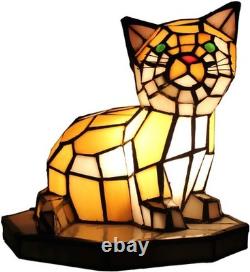 Tiffany Cat Table Lamp Beside Table Lamp, Handmade Stained Glass Desk Lamp
