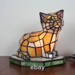 Tiffany Cat Table Lamp Beside Table Lamp, Handmade Stained Glass Desk Lamp