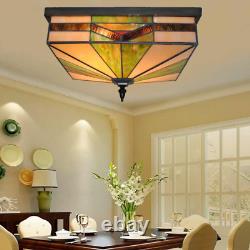 Tiffany Ceiling Lamp Vintage Flush Mount Ceiling Light with Stained Glass Shade