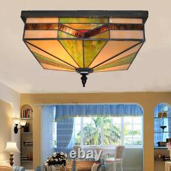 Tiffany Ceiling Lamp Vintage Flush Mount Ceiling Light with Stained Glass Shade