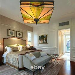 Tiffany Ceiling Lamp Vintage Flush Mount Ceiling Light with Stained Glass Shade